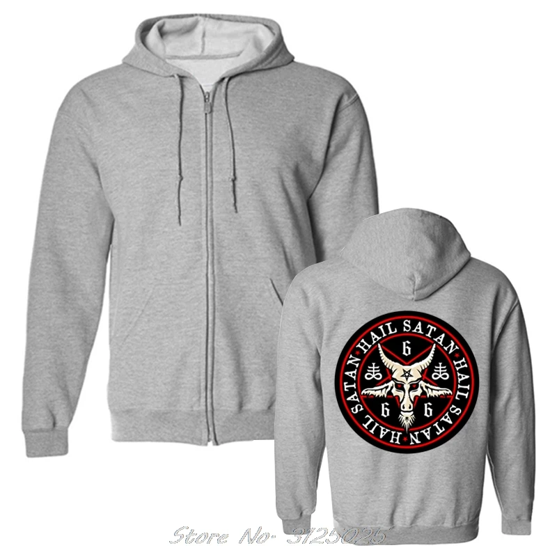 Men Hail Satan Baphomet Hoodie Occult Pentagram Cotton For Male Hoodies Spring Autumn Fleece Zipper Sweatshirt | Мужская одежда
