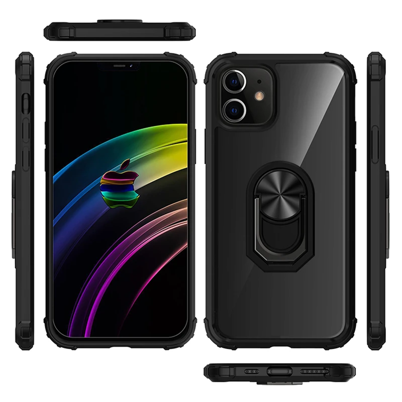 

Armor Magnetic Ring Holder Phone Case For Iphone 12 11 Pro XS Max 6 6S 7 8 Plus SE2020 Shockproof Bumper Transparent Back Cover