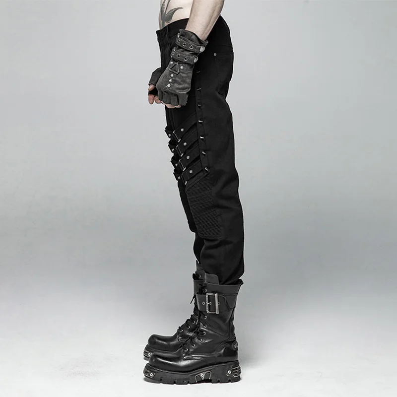 Панк рейв Для Мужчин's панк тяжелый брюки с металлической цепью саржевым