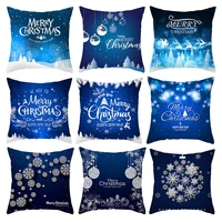 blue christmas cushion cover christmas tree printed snowflake throw pillow case merry christmas pillowcase square home decor