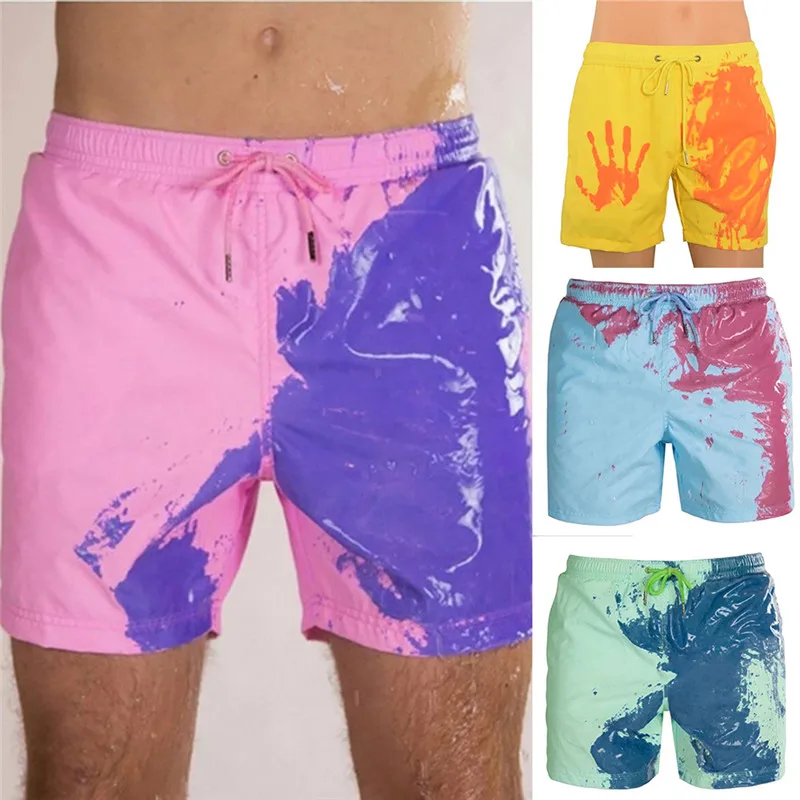 

Color-changing Beach Shorts Men Quick Dry Swimwear Beach Pants Warm Color Discoloration Shorts Swimming Surfing Board Shorts