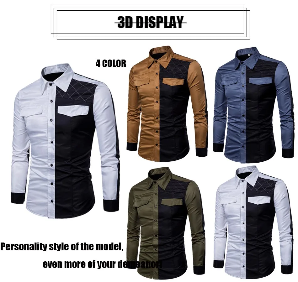 

2020 MATTHEW/HH Autumn men's shirt medium length shirt men's color matching shirt pure cotton shirt fashion street leisure Y014
