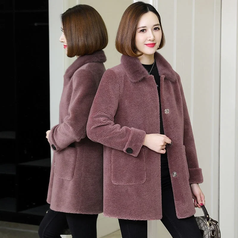 

Autumn Winter Real Lamb Fur Sheepskin Coat Genuine Granular Sheep Shearling Jacket Women Female Casual Warm Outerwear Y813