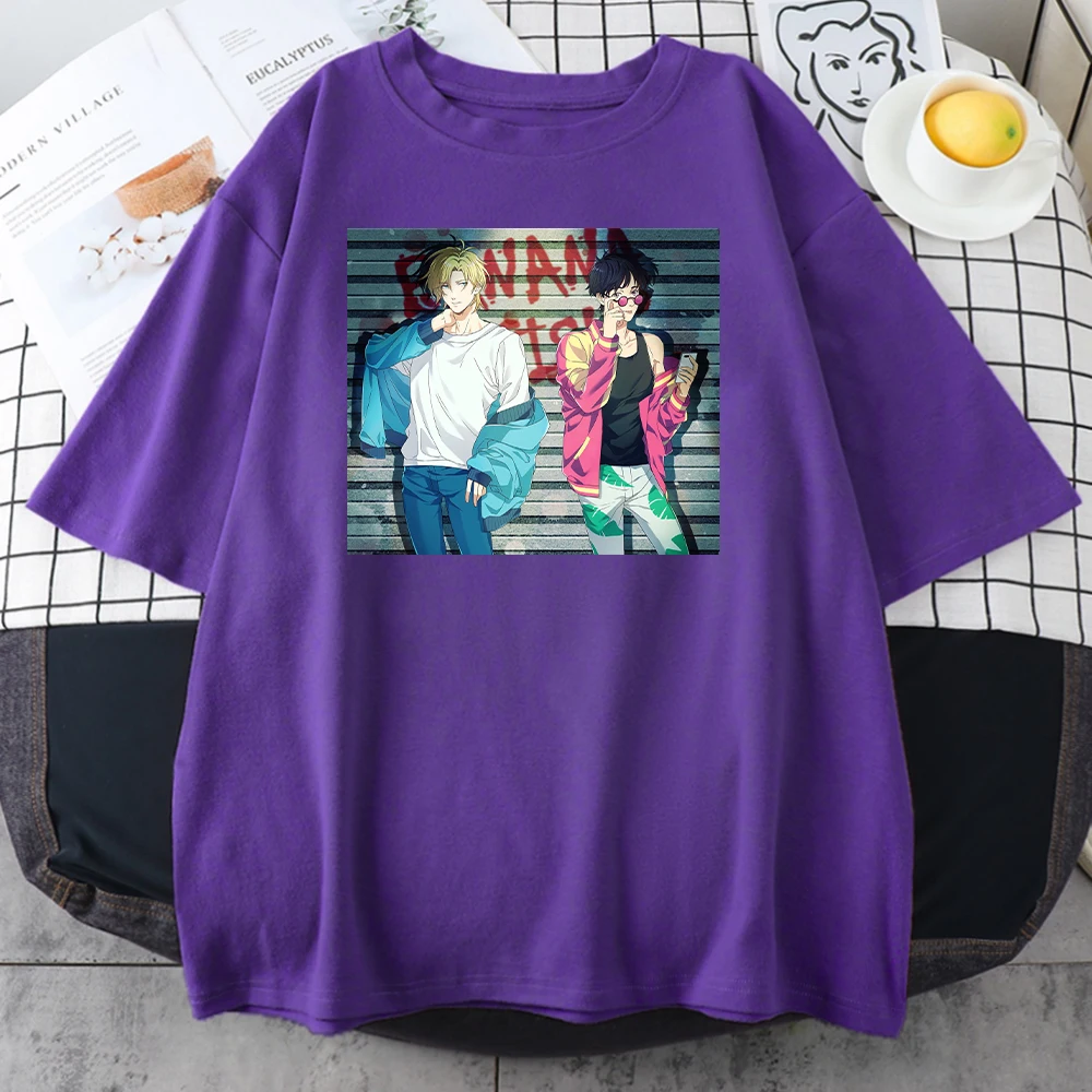 

Футболка женская с круглым вырезом, Повседневная Удобная рубашка с принтом бананов и рыбок, с рисунком аниме, креативная Удобная