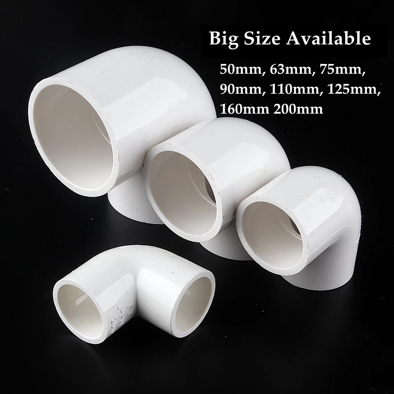

Big Size 63~200mm Inner Dia PVC Pipe Water Supply 90° Elbow Connector Plastic Joint Fittings Irrigation System Watering Parts