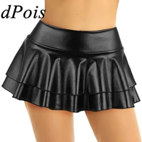 dpois women shiny metallic pleated mini skirt adult low rise elastic skirts ruffled dance costume rave carnival festival clothes