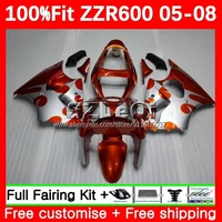 orange silver injection body 100 fit for kawasaki zzr600 05 06 07 08 zzr 600 zzr 600 cc 2005 2006 2007 2008 oem fairing 4lq 23