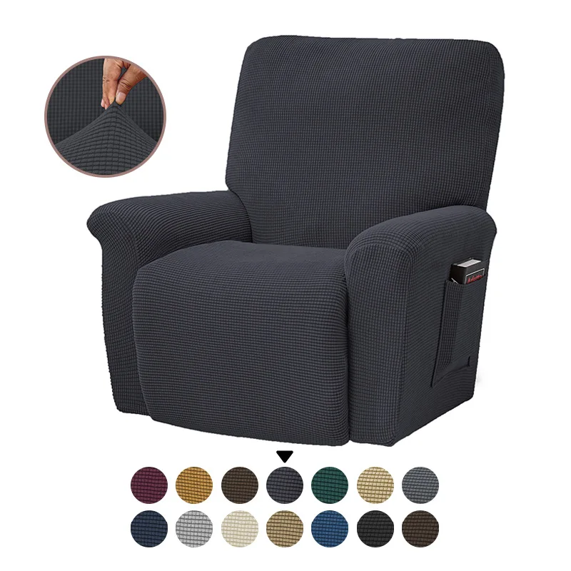 

European Style Recliner Stretch 4 Piece Sofa Cover Charcoal Gray Thicken Fleece Recliner Protection Pad Non-slip Furniture Cover