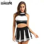 Женский костюм для взрослых, униформа для чирлидинга, сексуальный топ с мини-плиссированной юбкой, блестящее нижнее белье для школьниц, клубный укороченный