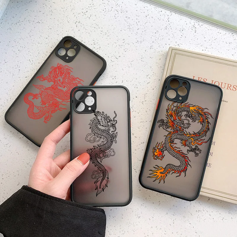

Black Dragon Phone Case For iPhone 11 7 8 Plus X XR XS 12pro MAX 6 S Plus SE 2020 Fashion Animal Hard PC Back Cover Funda Shell