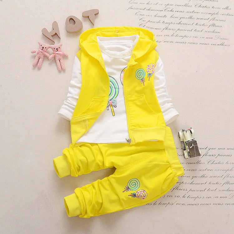 Autumn Girls Clothing Sets Kids Clothes Set Children Vest+longsleeve T-shirt+pants 3pcs Outfits Baby Girl Sports Suit Tracksuit |