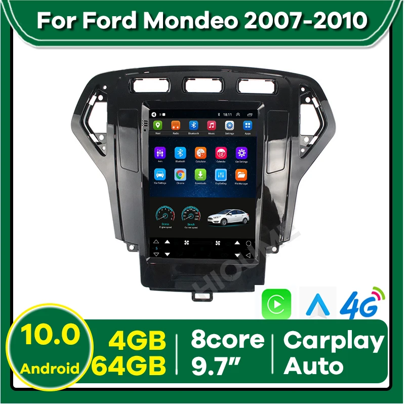 

9.7" Android10 Vertical Screen 4+64G Car Multimedia Player GPS Navigation for Ford Mondeo Stereo Radio 2007-2010 CarPlay DSP