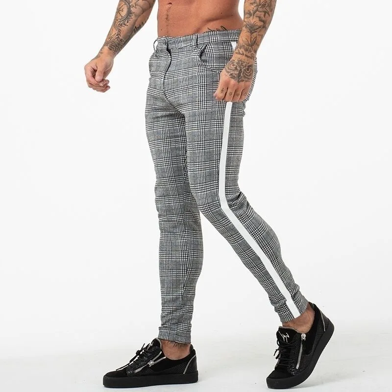 

Casual Pants Men 2020 Joggers Sweatpants Spring Plaid Pant Bottom Fashion Tight Mens Skinny Trousers Office Jogger Man Pants