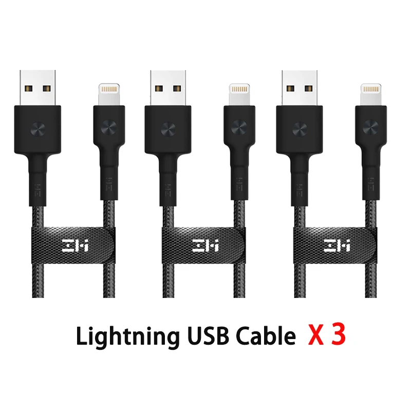 3pcs Lightning Black ZMI MFI Сертифицированный usb-кабель Lightning для iPhone, кабель type-C, кабель для зарядки и передачи данных для iPhone X 8 7 6 Plus, шнуры для зарядки F1 - Цвет: 3pcs Lightning Black