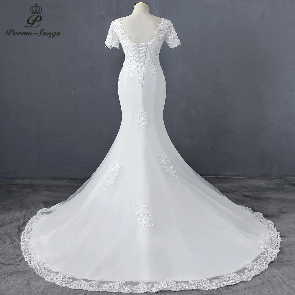 Женское свадебное платье-русалка с аппликацией и коротким рукавом | Свадьбы
