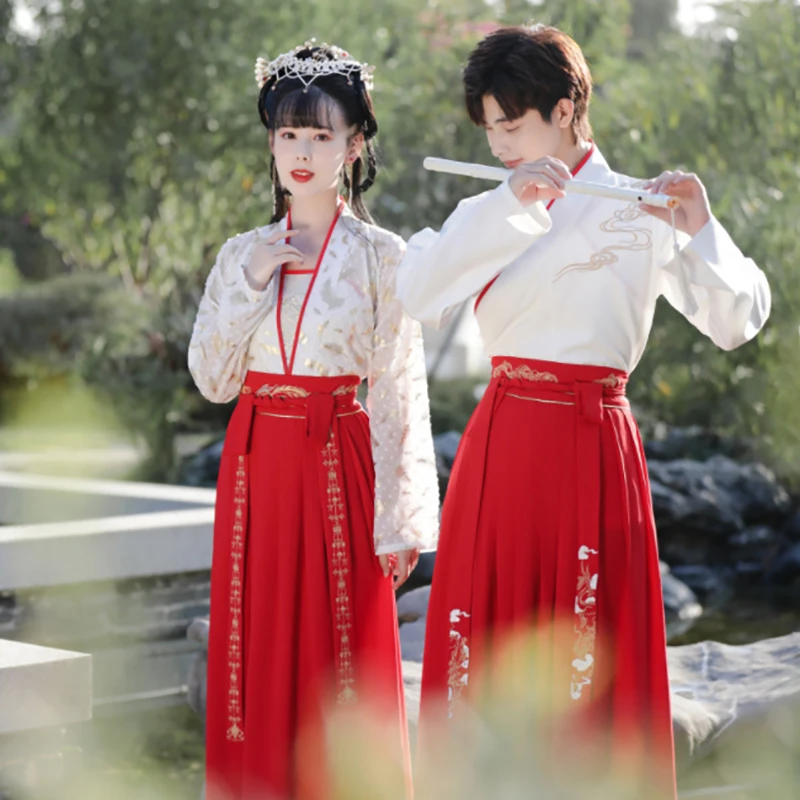 Костюм древнекитайского Hanfu для мужчин/женщин, набор платьев, переобъемные карнавальные костюмы для пар, красная куртка для женщин и мужчин плюс размер 4XL.