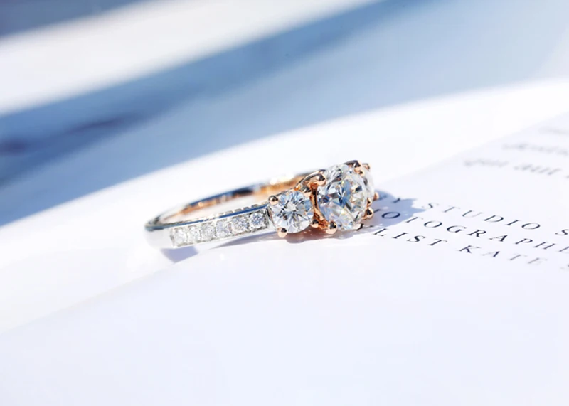 AULEEZE 14k кольцо из белого розового золота Три камня дизайн D Цвет 1 карат муассанит обручальные Обручальные кольца для женщин