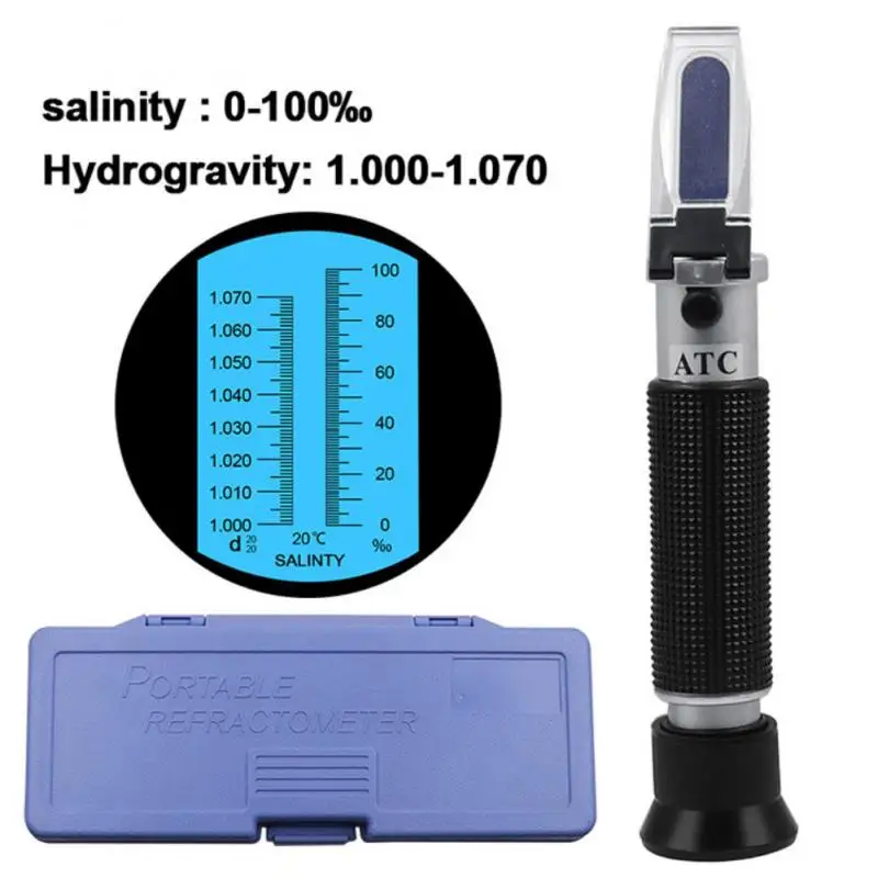 

Рефрактометр ATC, измеритель морской засоленности, ручной измеритель концентрации соленой воды для аквариума, размножения, соленометр 0 ~ 100%