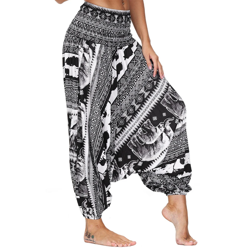 

Loose Boho High Waisted Yoga Pants,Women Harem Pants,Hippie Palazzo Flowy Casual Beach Pants