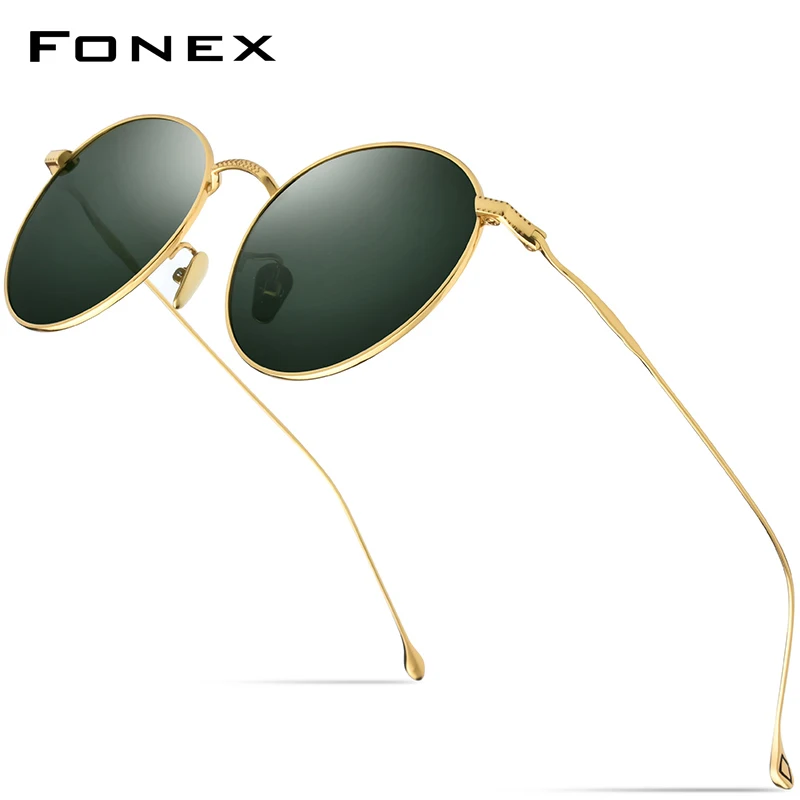 FONEX Очки солнцезащитные мужские и женские круглые из чистого титана с защитой