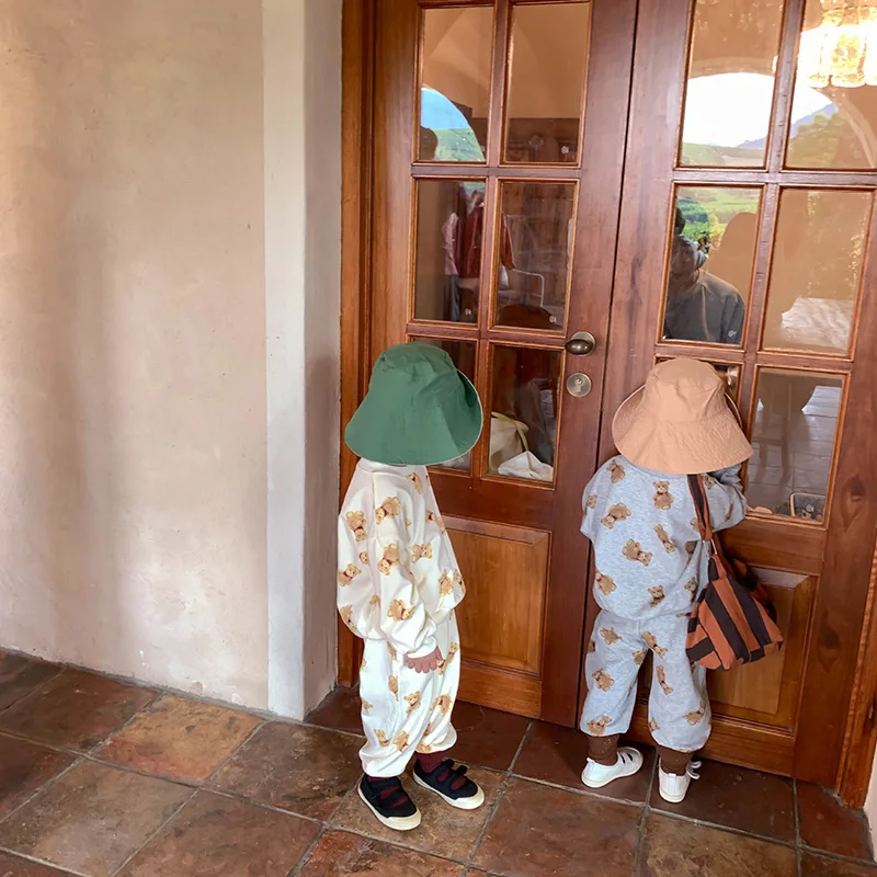 

MILANCEL 2021 Autumn New Kids Clothes Set Bear Print Hoodie And Full Length Pants 2 Pcs Boys Suit Fashion Sweatshirts Outfit