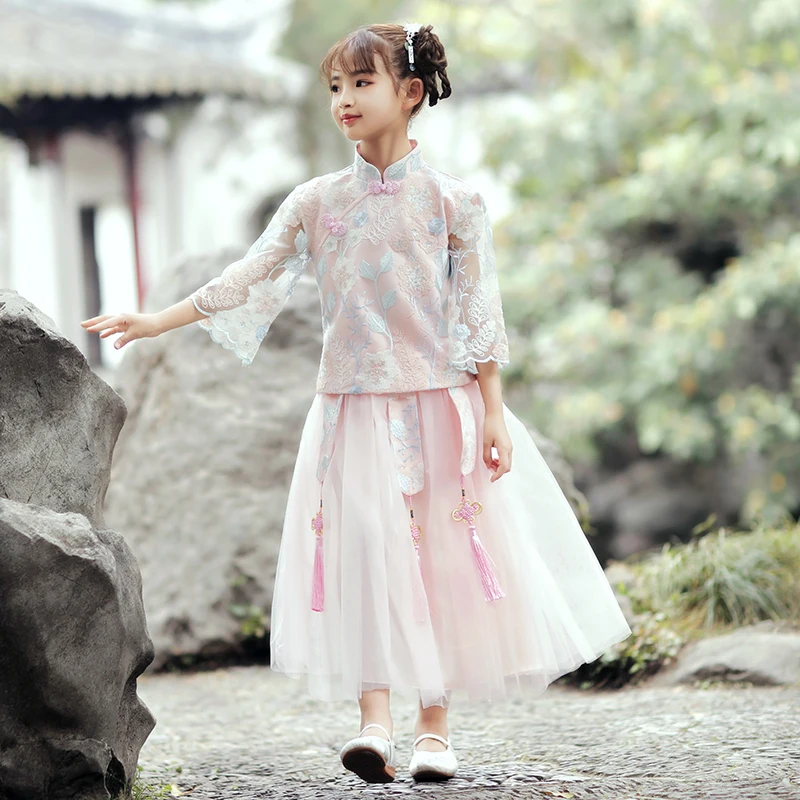 H2497 девочка Hanfu древний стиль Китайская Фея детское платье Тан костюм летняя