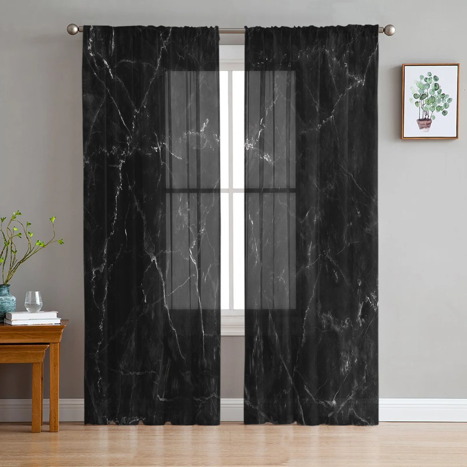 

Black Marble Cracks Texture Tulle in Sheer Curtains for Living Room Bedroom Kitchen Window Treatment Chiffon Curtain Blinds