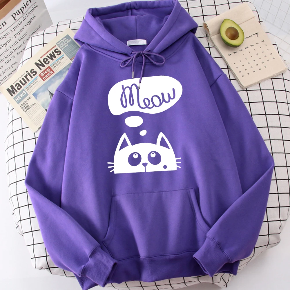 

White Imaginary Cat Meow Printing Women Hoodies Fashion Casual Hoodie Fleece S-Xxl Hoody Hot Sale Brand Oversize Male Clothes