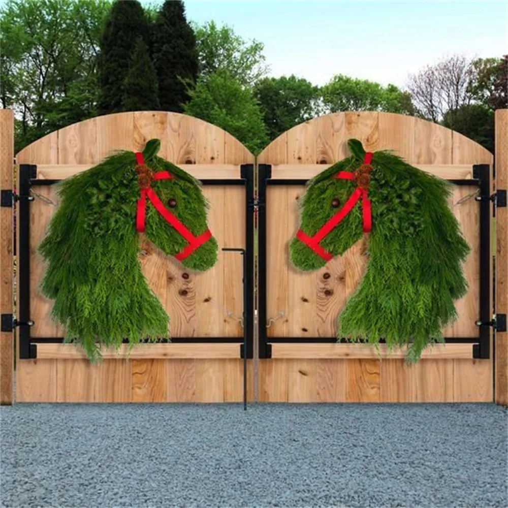

Horse Head Christmas Wreath Winter Wreath Artificial Hanging Ornaments Front Door Decor Christmas Tree Decoration Wall Decor