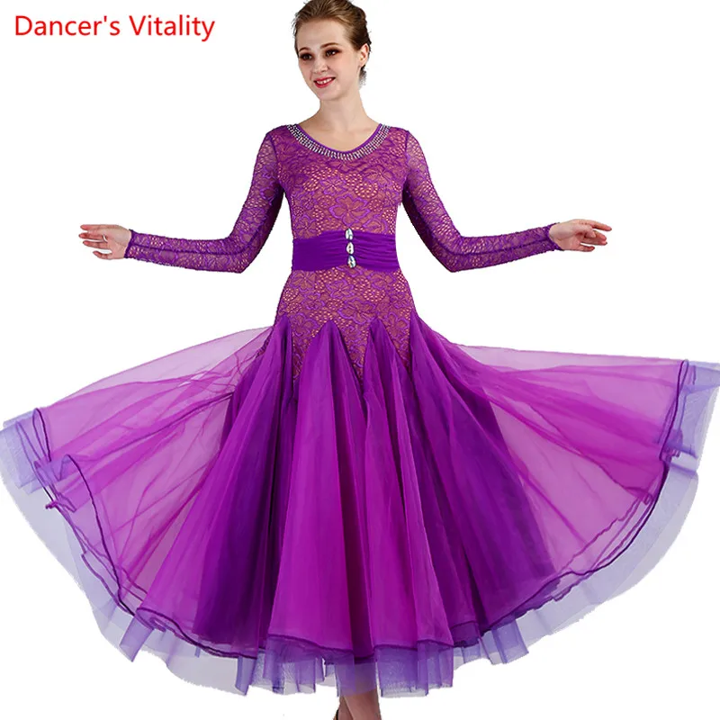 Custom made Ballroom Dance Round neck Dresses Competition Standard Dress Ladies Waltz Ball Gowns Women's | Тематическая одежда