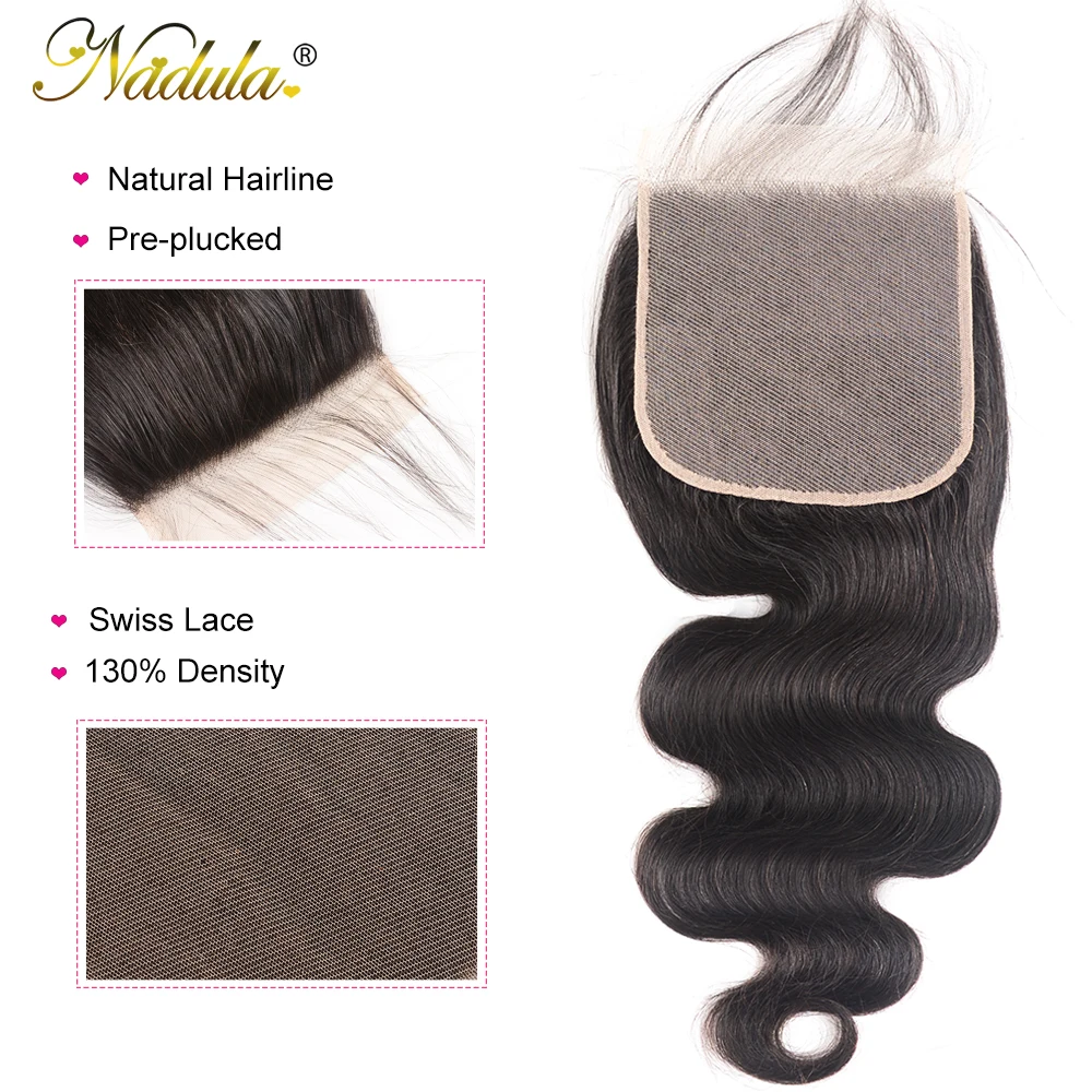 Nadula Hair 6x6 закрытие шнурка бразильские волнистые волосы для тела 10-18 дюймов Remy человеческие волосы предварительно сорванные с закрытием волос младенца