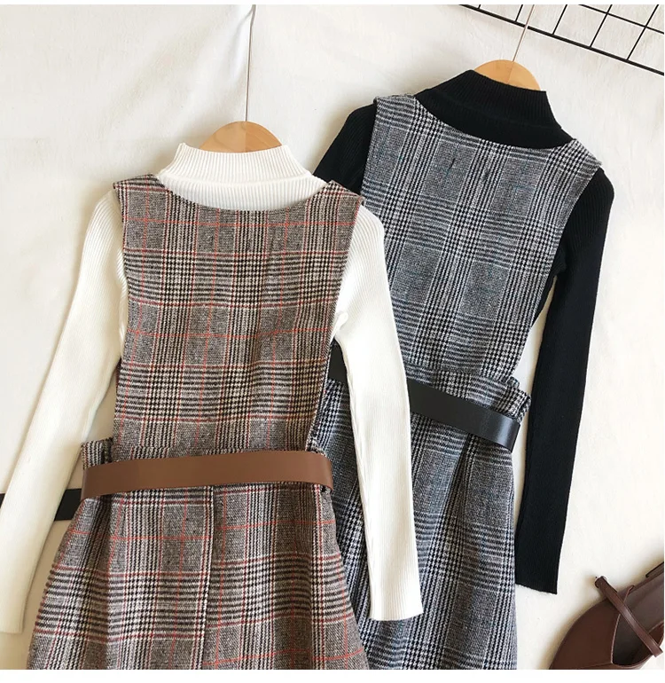 Весенне зимнее утепленное платье с поясом Женский Повседневный трикотажный