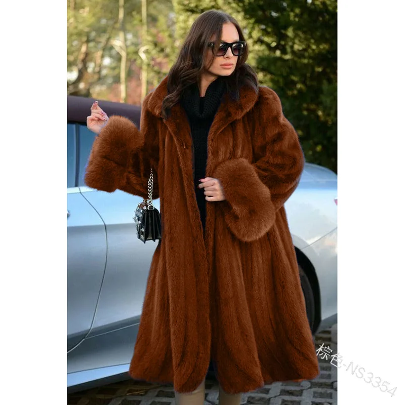 

Mandylandy Rabbit Fur Stitching Coat Winter Faux Fur Jackets Coats Long Sleeve Faux Fur Lapel Women Outwear Jacket Imitation