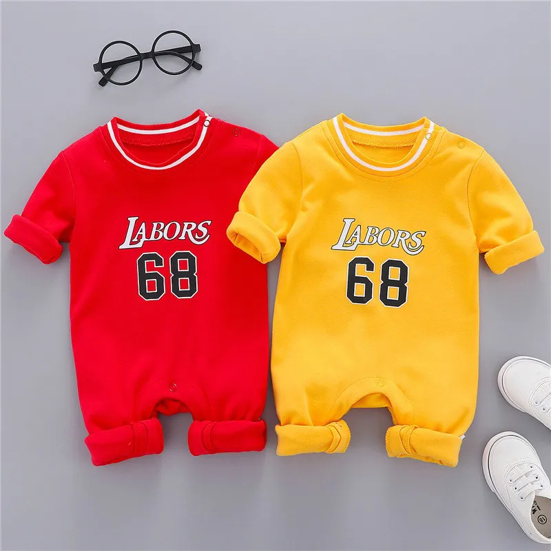 New autumn and winter new long-sleeved warm clothes for newborns baby one-piece romper infant full-print sportswear |