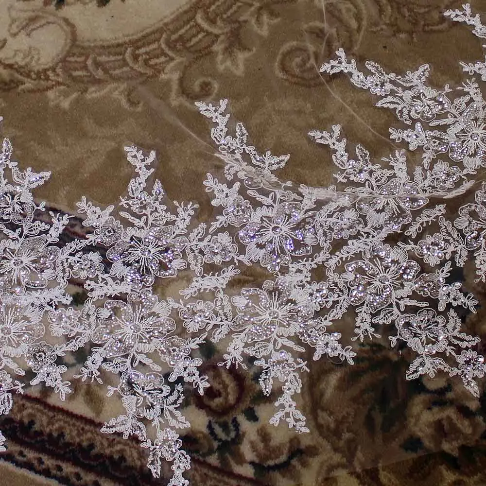 Сверкающая Кружевная аппликация свадебная вуаль длиной 3 метра однослойная Фата