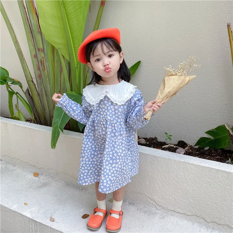 

Lotus Leaf Lace Floral Girls Kids Dress Spring Summer Baby Tops Bottoming Children Clothes Special Occasion Long Sleeve High Qua