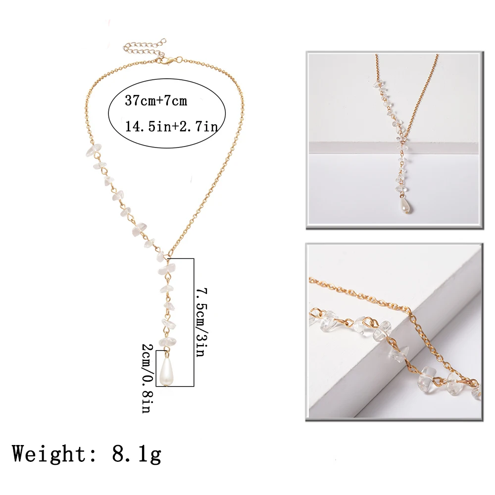 

IngeSight.Z Korean Natural Opal Stone Choker Necklace Collar Statement Imitation Pearl Pendant Long Chain Necklace Women Jewelry