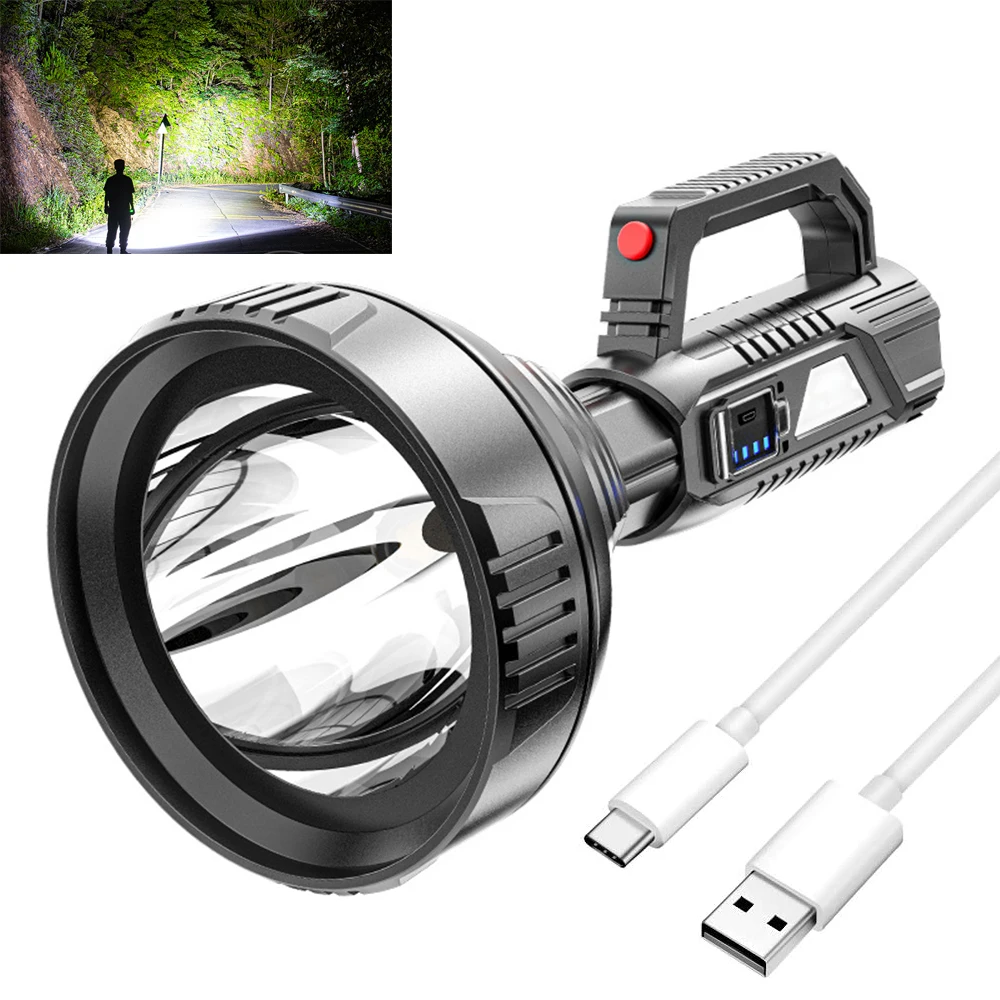 

Portable Searchlight LED Big Beam Long-Range Flashlight USB Rechargeable Waterproof Torch Outdoor Patrol Flashlights