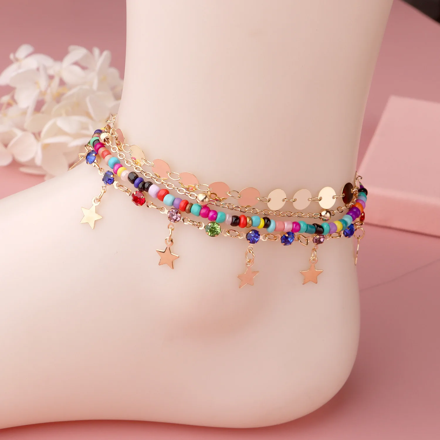 

Europe And The United States Jewelry Bead Geometry M Pentagram Wafer Anklets Female Amazon Sells New Set Foot Ornaments
