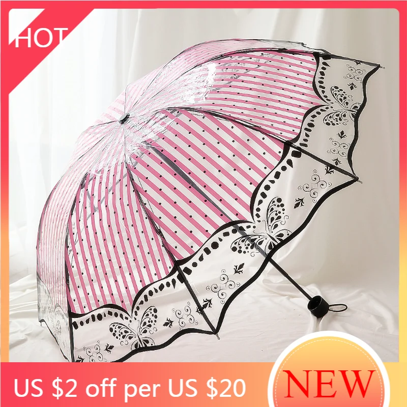 

Decoration Accessories Umbrella Rain Women Transparent Clear Umbrella Cherry 3 Fold Protection Kids Schirm Home Garden AG50ZS