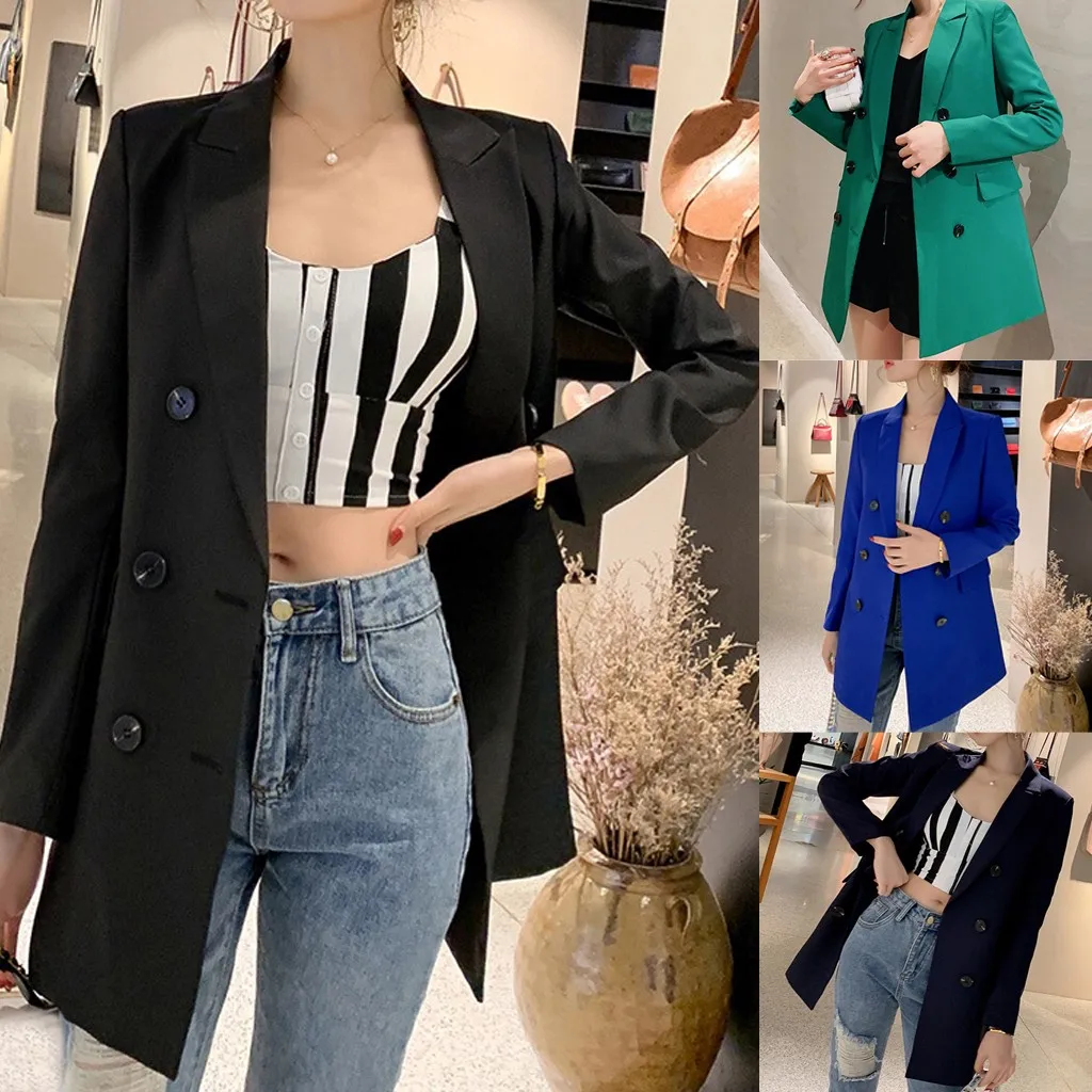 Модный женский деловой топ с пуговицами и отворотом длинный рукав костюм