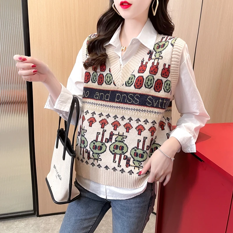 

21329 (1 2 3) in the cartoon film geometry color matching sets v-neck vests [1675] 36