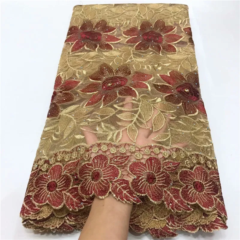 2020 розовая Высококачественная африканская кружевная ткань с большими камнями