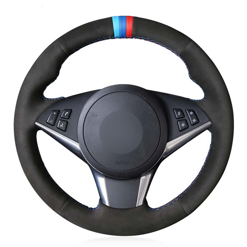

DIY сшитый вручную черный замшевый чехол рулевого колеса автомобиля для BMW E64 2004-2010 E60 E61 (Touring) 530d E63 2003-2010