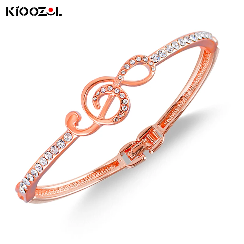 

KIOOZOL Romantic Music Note Cubic Zirconia Bangle Women's Bracelets On Hand Rose Gold Silver Color Wedding Jewelry 476 DP1