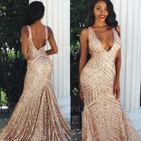 backless rose gold deep v neck sexy mermaid prom dresses sequins prom dresses open back pageant gowns custom