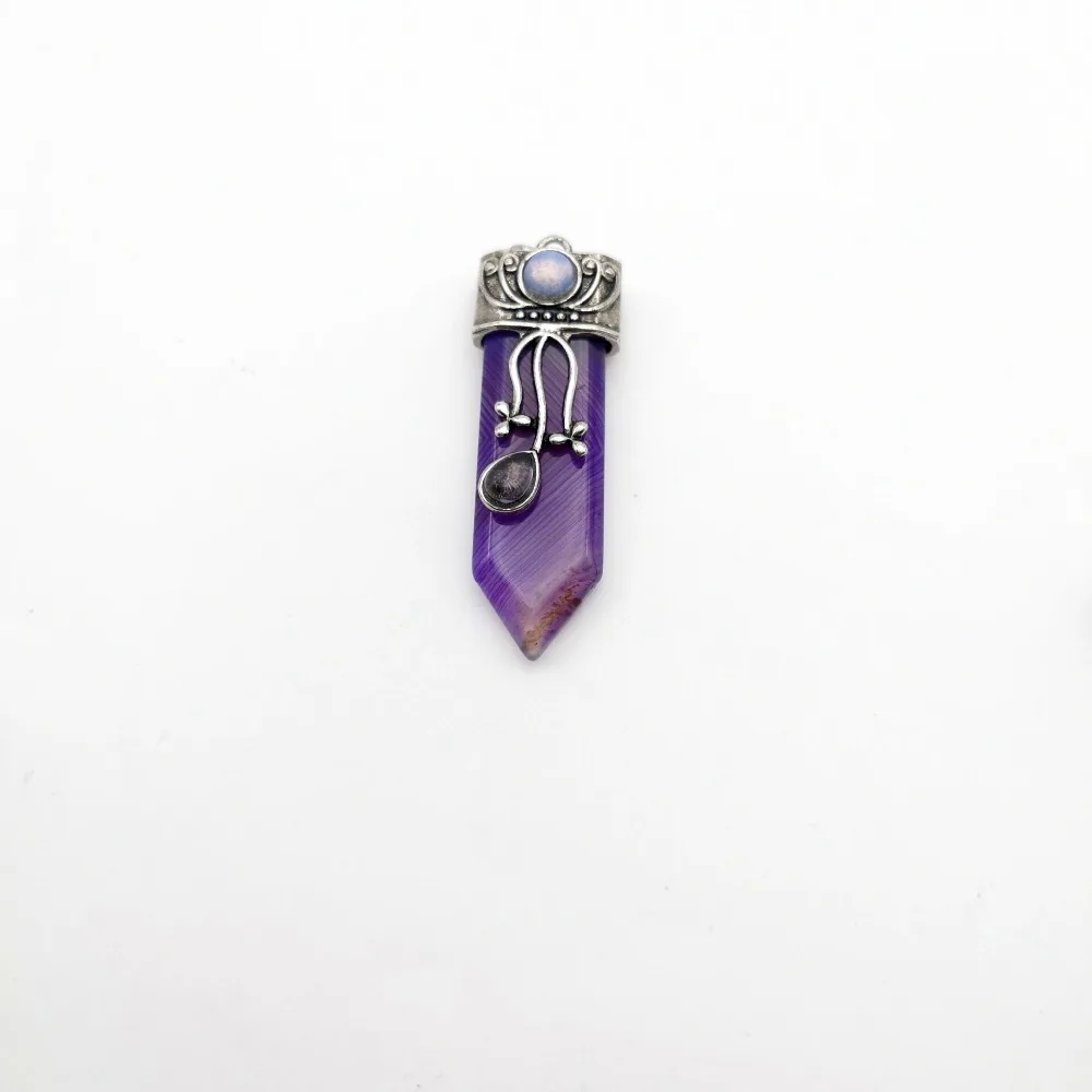 Reiki Natural Gem Stone Sword Pendants Pendulums Labradorite Pink Quartz Lapis Lazuli Black Obsidian Tiger Eye Jewelry 1PCS