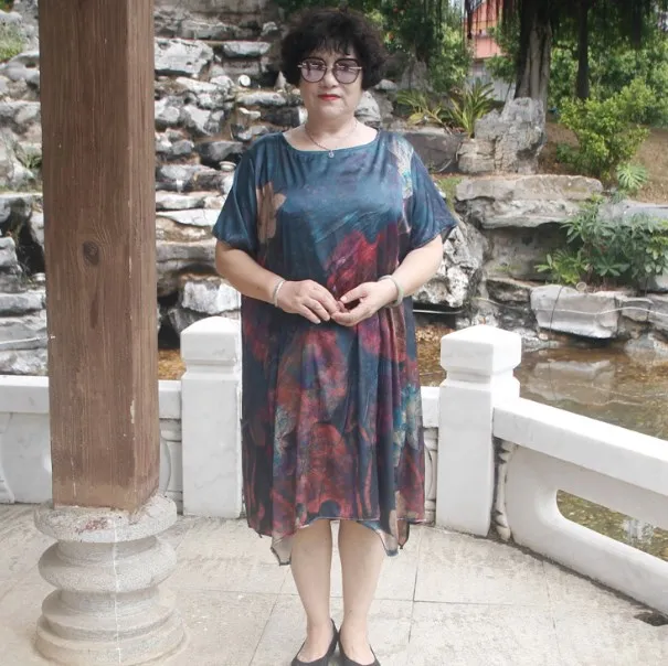 2020 летнее платье для мамы размера плюс новое с принтом и коротким рукавом