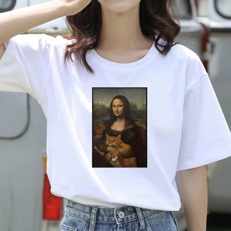 

5.Mona Lisa Painting Women T-shirts artistic oil painting Harajuku aesthetic ulzzang oversized t shirt korean clothes