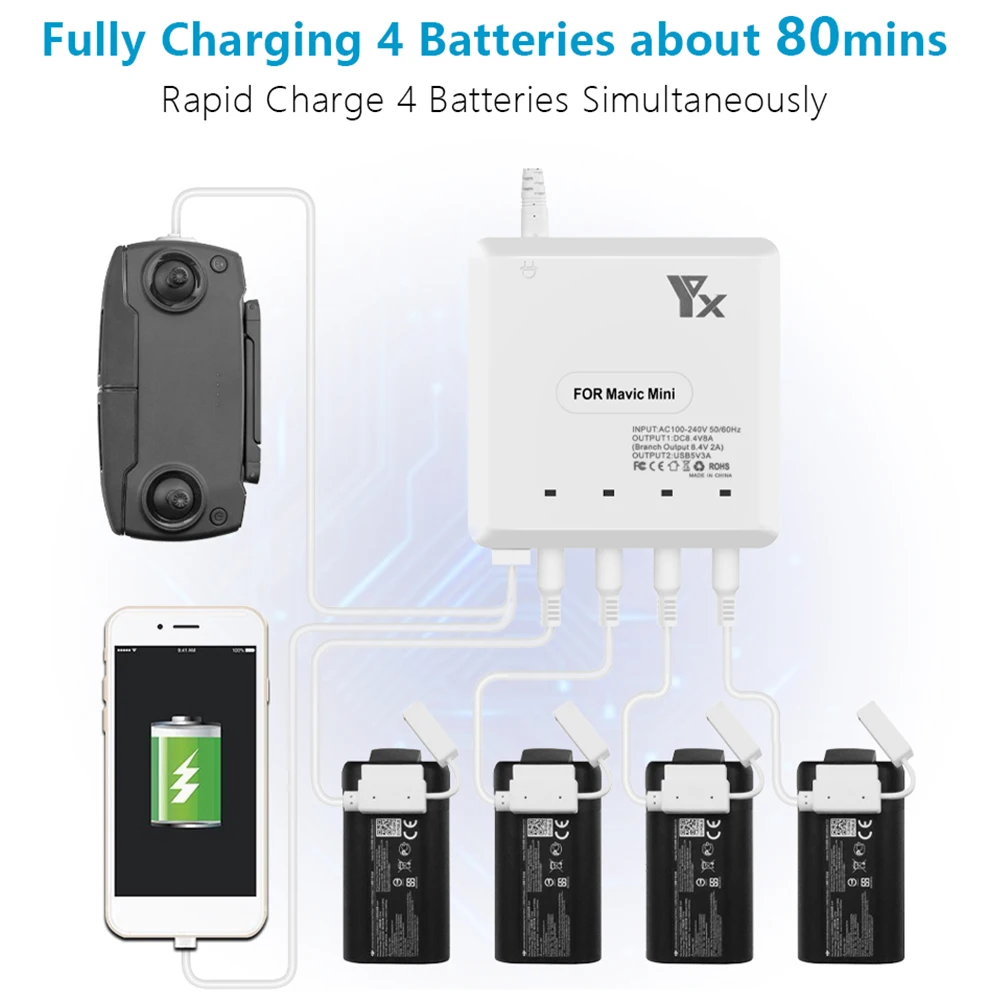Зарядное устройство USB порт 6 в 1 портативный Дрон батарея зарядное